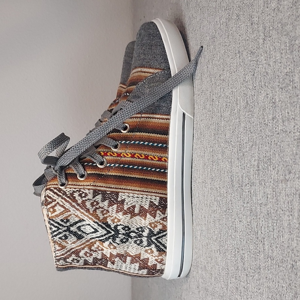 Inkkas London Sky Gray Brown Handmade Peruvian High-Top Sneakers US 7 EU 38